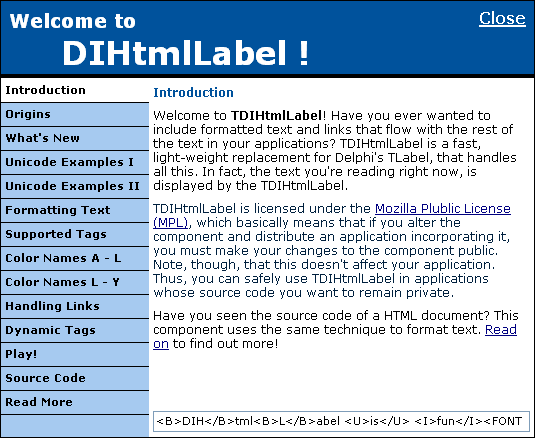 DIHtmlLabel Demo Application